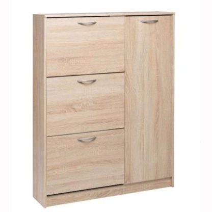 8122643f564202975a17e55ec79ca3b8bbe7add90a2e5d0fa3b6f6fa4ea6cbc9.jpg An Image of Swift Wooden Shoe Cabinet In Sonoma Oak With 3 Flaps And 1 Door