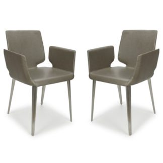 An Image of Skypod Square Leather City Grey Dining Chairs In Pair
