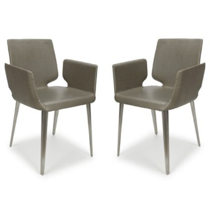81823ef3e9a2e269cd5ba5a2cd4065df35dd2b9e25db8a3a88c7018c6eff9eca.jpg An Image of Skypod Square Leather City Grey Dining Chairs In Pair