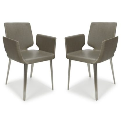 An Image of Skypod Square Leather City Grey Dining Chairs In Pair