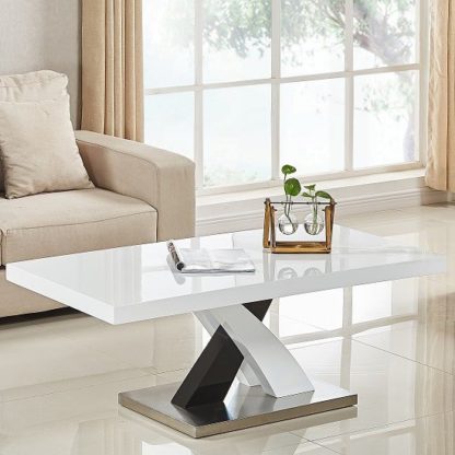 8191951db2619f7d627b9dcab8554ea94b77cf827349764e0d428274ffbda670.jpg An Image of Axara Coffee Table Rectangular In White And Black High Gloss