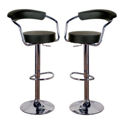 An Image of Saturn Black Leather Bar Stool In Pair