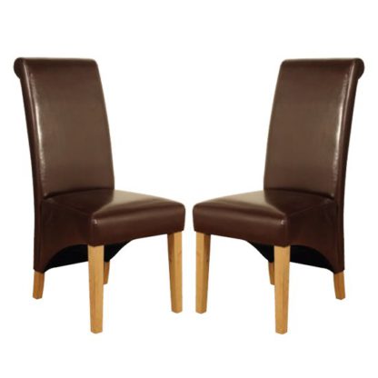 An Image of Rocco Brown PU Leather Dining Dining Chair In Pair
