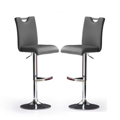 81c7fa78a67f9c65eacccdc00736f25991632d2106deaf4713edf6e2c2d294c5.jpg An Image of Bardo Bar Stools In Grey Faux Leather in A Pair