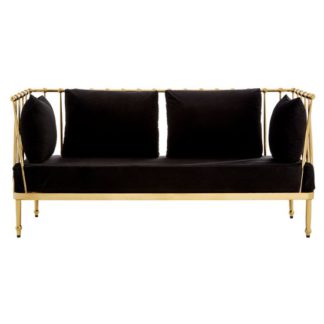 An Image of Kurhah 2 Seater Sofa In Black With Gold Finish Tapered Arms