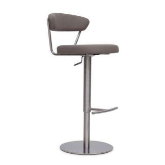 An Image of Astley Bar Stool In Taupe PU With Brushed Stainless Steel Base