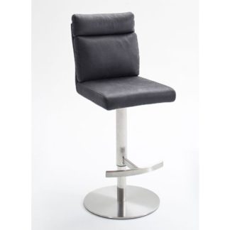 An Image of Rabea Fabric Bar Stool In Grey With Stainless Steel Base