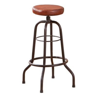 An Image of Longo Brown Leather Bar Stool With Black Metal Base