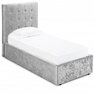 An Image of Stratford Single Storage Bed In Silver Crushed Velvet