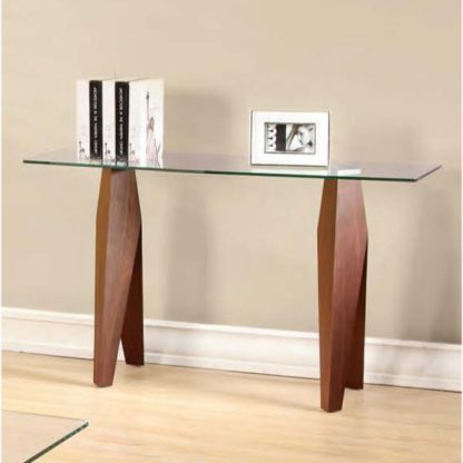 8280a22bade1ff079d273c30dc84ce68d229d08dc5869764ee9f062c6cbbee49.jpg An Image of Mission Clear Glass Console Table