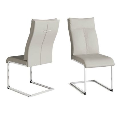 An Image of Chapin Faux Leather Dining Chair In Cream And Chrome Leg In Pair