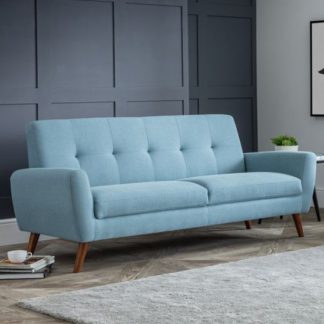 An Image of Monza Linen Compact Retro 3 Seater Sofa In Blue