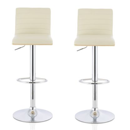 An Image of Morsun Bar Stools In Oak And Cream PU In A Pair