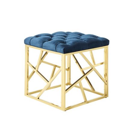 An Image of Allen Stool In Blue Velvet And Gold Plated Stainless Steel Base