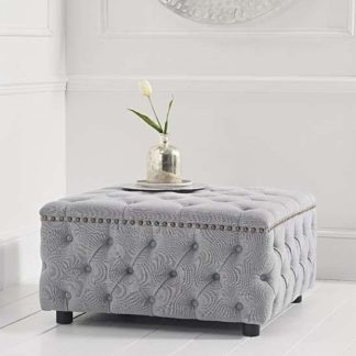 An Image of Aniara Linen Square Footstool In Grey