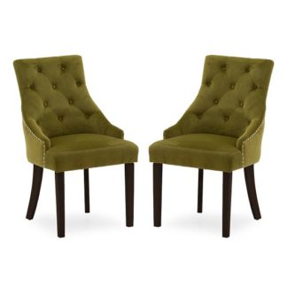 An Image of Vanille Velvet Dining Chair In Moss With Wenge Legs In A Pair