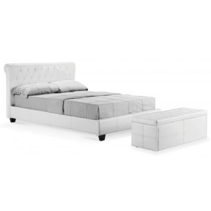 An Image of Amol White Faux Leather Double Bed