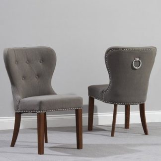 An Image of Chason Dark Wood Grey Dining Chair In Pair