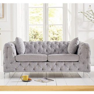 An Image of Sabine Velvet Two Seater Plush Sofa In Grey With Metal Legs