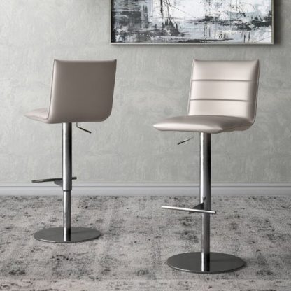 An Image of Riva Taupe Faux Leather Bar Stools In Pair