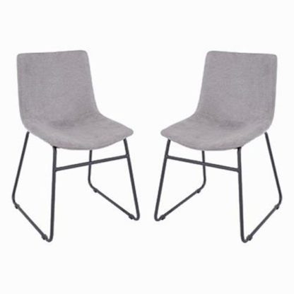 An Image of Arturo Grey Fabric Dining Chair In Pair With Black Metal Legs
