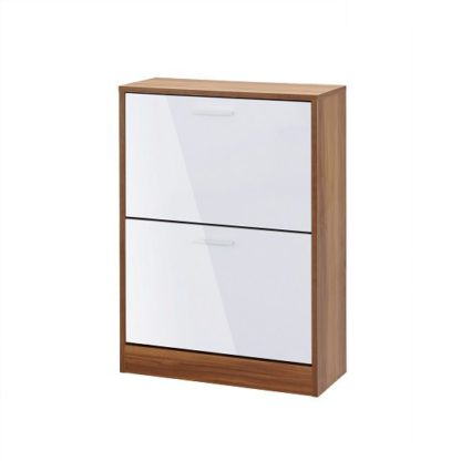 An Image of Frances Shoe Cabinet In Walnut And Gloss White With 2 Doors