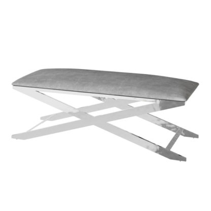 An Image of Vertue Velvet Fabric Upholstered Dining Bench In Silver Grey