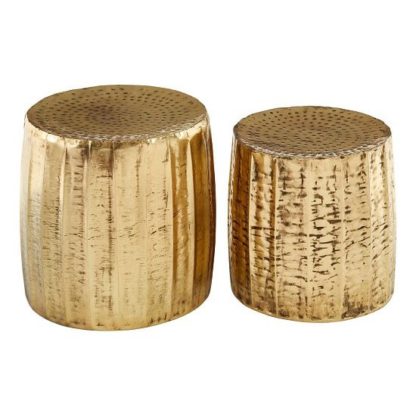 An Image of Evolution Set Of 2 Stools Round In Antique Brass Finish