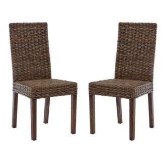 An Image of Helvetios Brown Kubu Rattan Dining Chairs In Pair