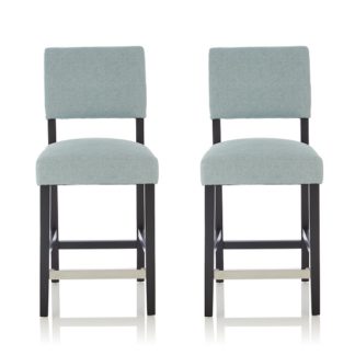An Image of Vibio Bar Stools In Duck Egg Fabric And Black Legs In A Pair
