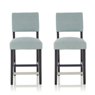 An Image of Vibio Bar Stools In Duck Egg Fabric And Black Legs In A Pair