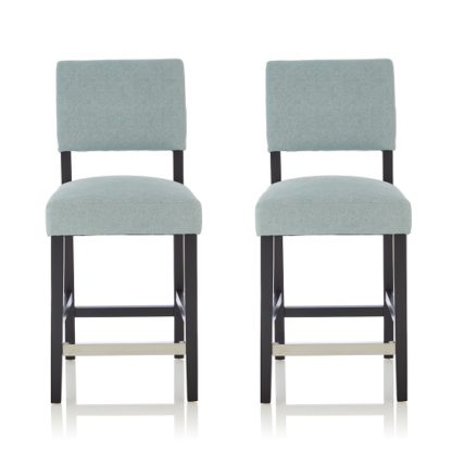 An Image of Vibio Bar Stools In Duck Egg Fabric And Black Legs In A Pair