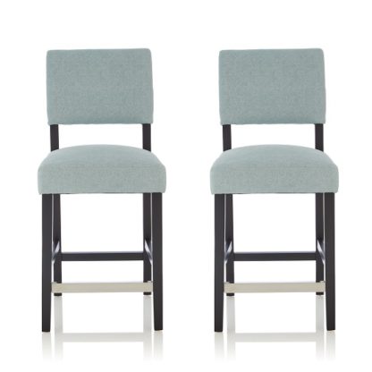 840135e93335e31d469763a917ec7dcd06ecbb4a875e0d90427d919afd6df908.jpg An Image of Vibio Bar Stools In Duck Egg Fabric And Black Legs In A Pair