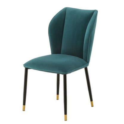 An Image of Alice Velour Fabric Dining Chair In Jade Green With Black Legs