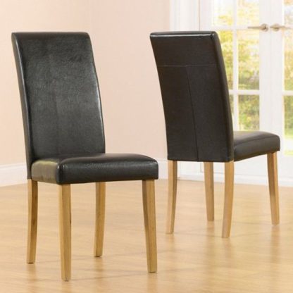An Image of Cepheus Black Faux Leather And Solid Oak Dining Chairs In Pair