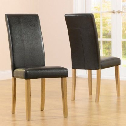 840a1b2fb24e3bdee5ff55df3fcc3b7789d235251b1a68d315ccd12fdc415b56.jpg An Image of Cepheus Black Faux Leather And Solid Oak Dining Chairs In Pair