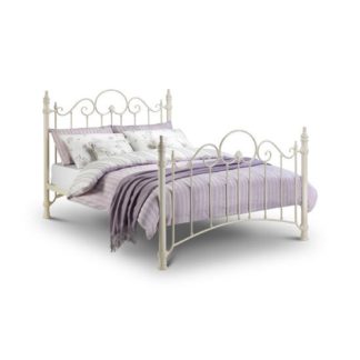 An Image of Floren Metal King Size Bed In Stone White Finish