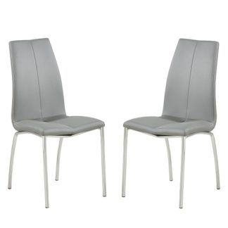 An Image of Opal Dining Chair In Grey Faux Leather In A Pair