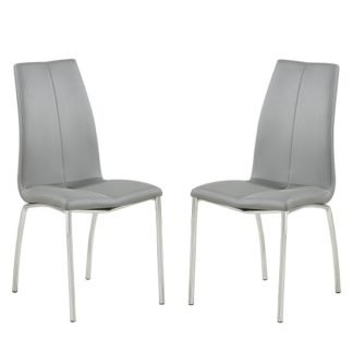 An Image of Opal Dining Chair In Grey Faux Leather In A Pair