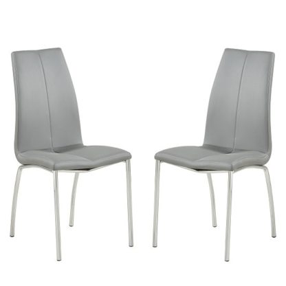 8462d906354fd017ffd72b45f06deafa382fbda4d042580a0115f4e1175b92e2.jpg An Image of Opal Dining Chair In Grey Faux Leather In A Pair