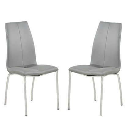 An Image of Opal Dining Chair In Grey Faux Leather In A Pair