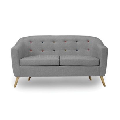 An Image of Hudson 2 Seater Fabric Sofa In Grey With Buttons
