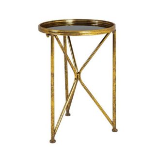 An Image of Neve Glass End Table Tall In Black With Antique Gold Frame