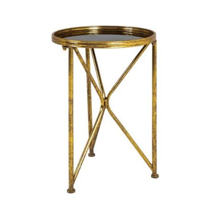 8497988ccd851db4dbcd89fb8bf9de1a55582b152dc788abdffccbe2abd81afb.jpg An Image of Neve Glass End Table Tall In Black With Antique Gold Frame