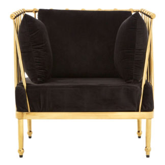 An Image of Kurhah Bedroom Chair In Black With Gold Finish Tapered Arms