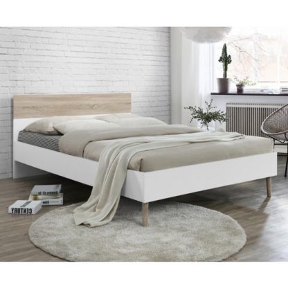 84a22d68c13909ea1893ad8346cb80fc3589b842925c54102516e09eeb96e952.jpg An Image of Mapleton Wooden Double Bed Oak And White