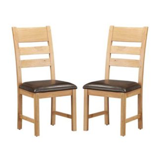 An Image of Heaton Ladder Back Rustic Light Oak Dining Chair In Pair
