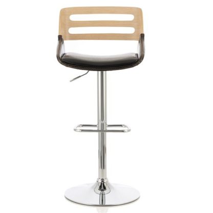 An Image of Emeline Bar Stool In Oak And Black PU With Chrome Base