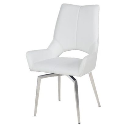 An Image of Halle Swivel Dining Chair In White Faux Leather