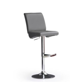 An Image of Diaz Grey Bar Stool In Faux Leather With Round Chrome Base